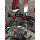 Wedding Cake Knife and Server with Rhinestones with Flowers 
